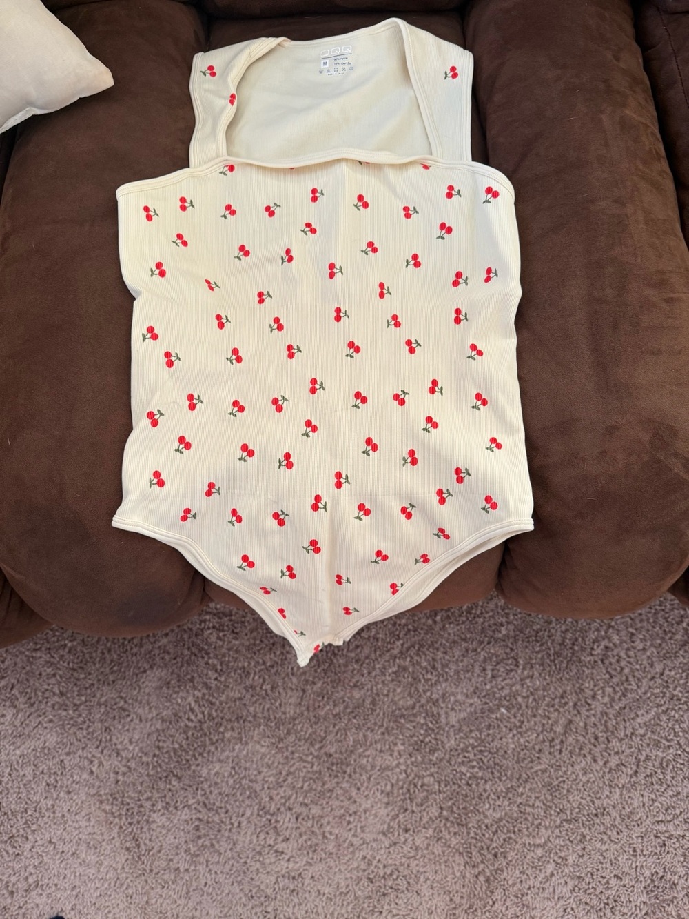 Cream Cherry Print Womens Romper Bodysuit